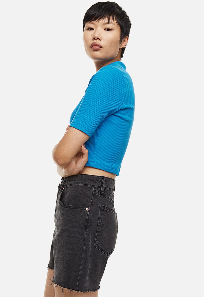 H&M - Collared ribbed top - bright blue 