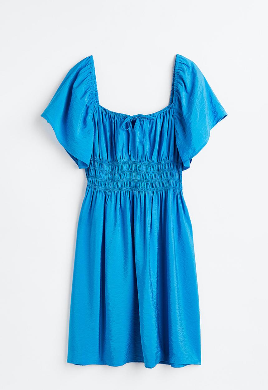 H&M - Smocked-waist dress - bright blue 