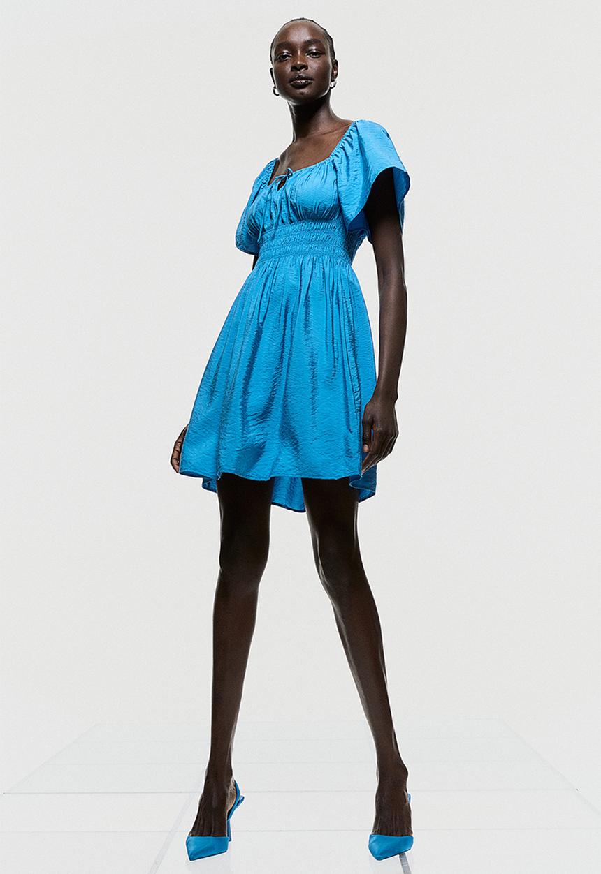 H&M - Smocked-waist dress - bright blue 