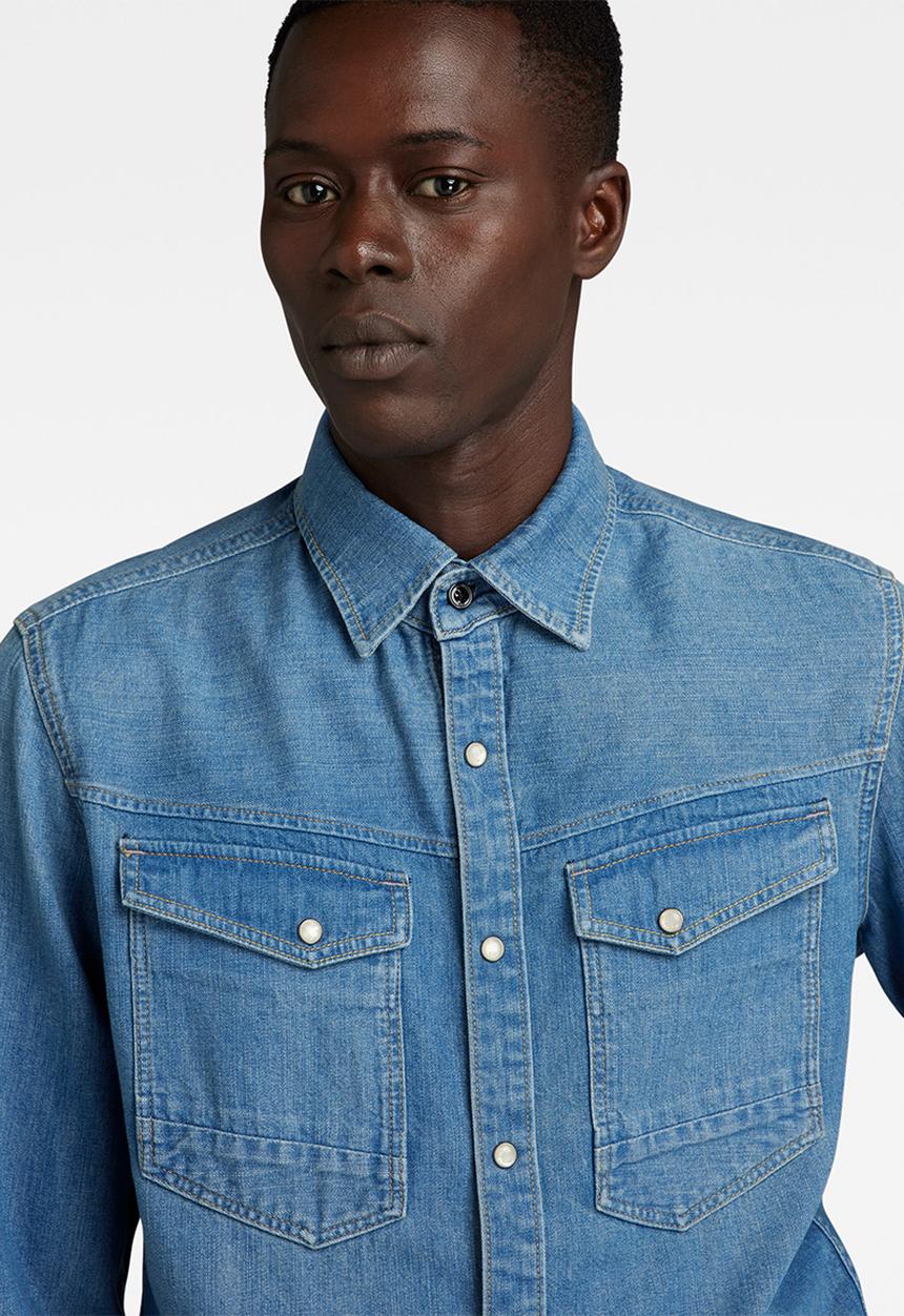 G-STAR - Slim denim shirt asinart 8oz denim - faded cricket blue