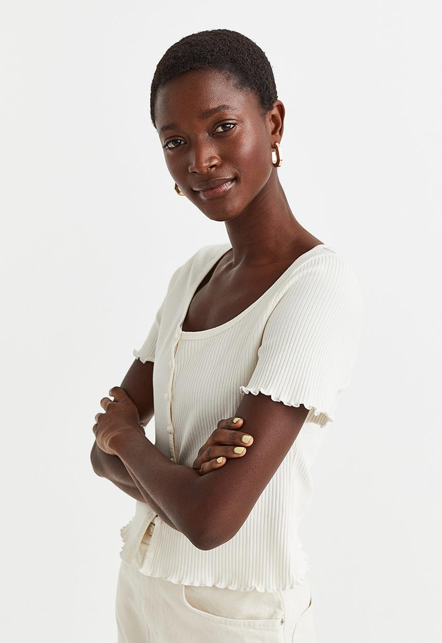 H&M - Button-front ribbed top - white