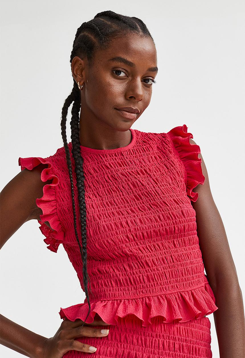 H&M - Smocked top - cerise 