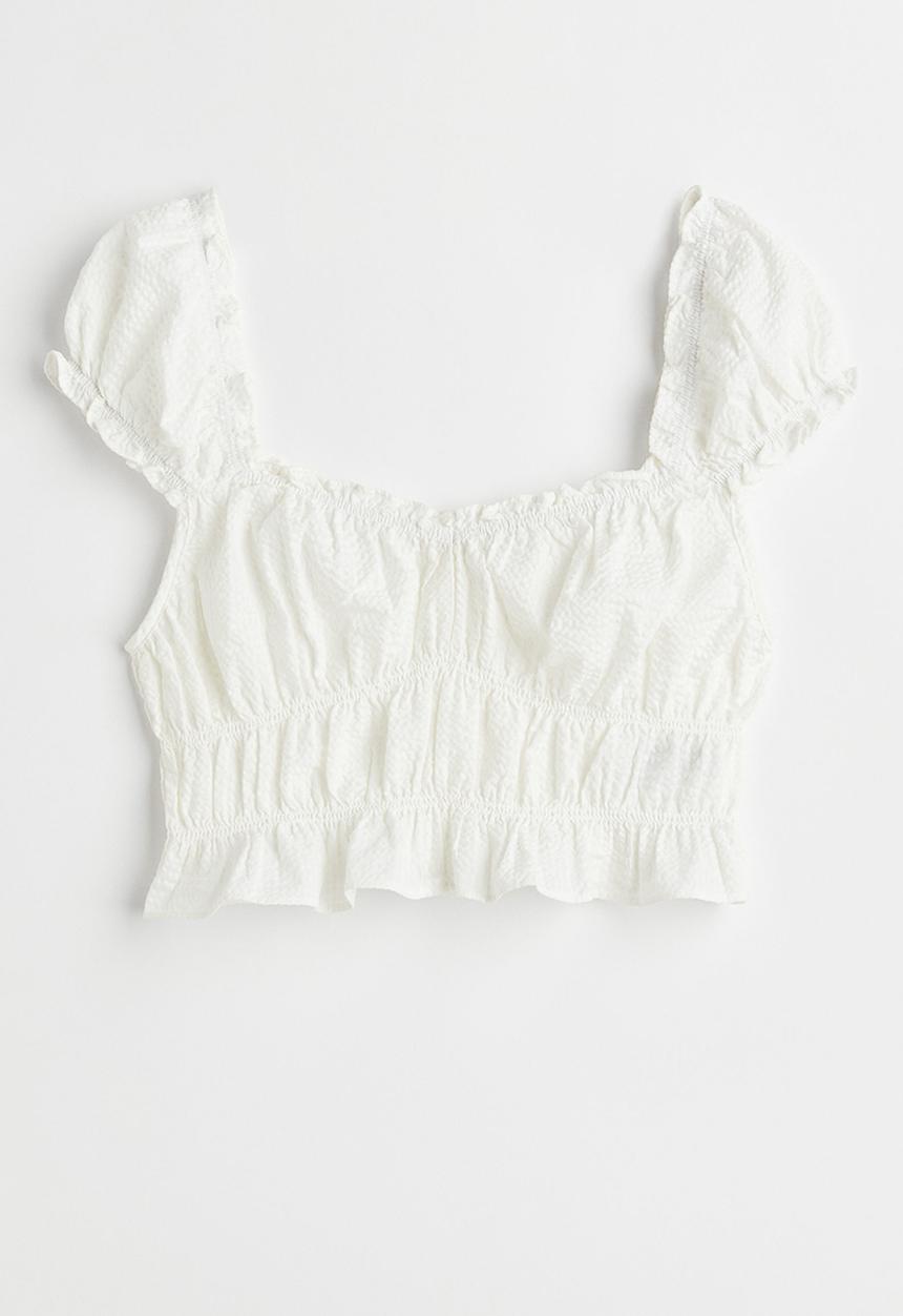 H&M - Puff-sleeved blouse - white