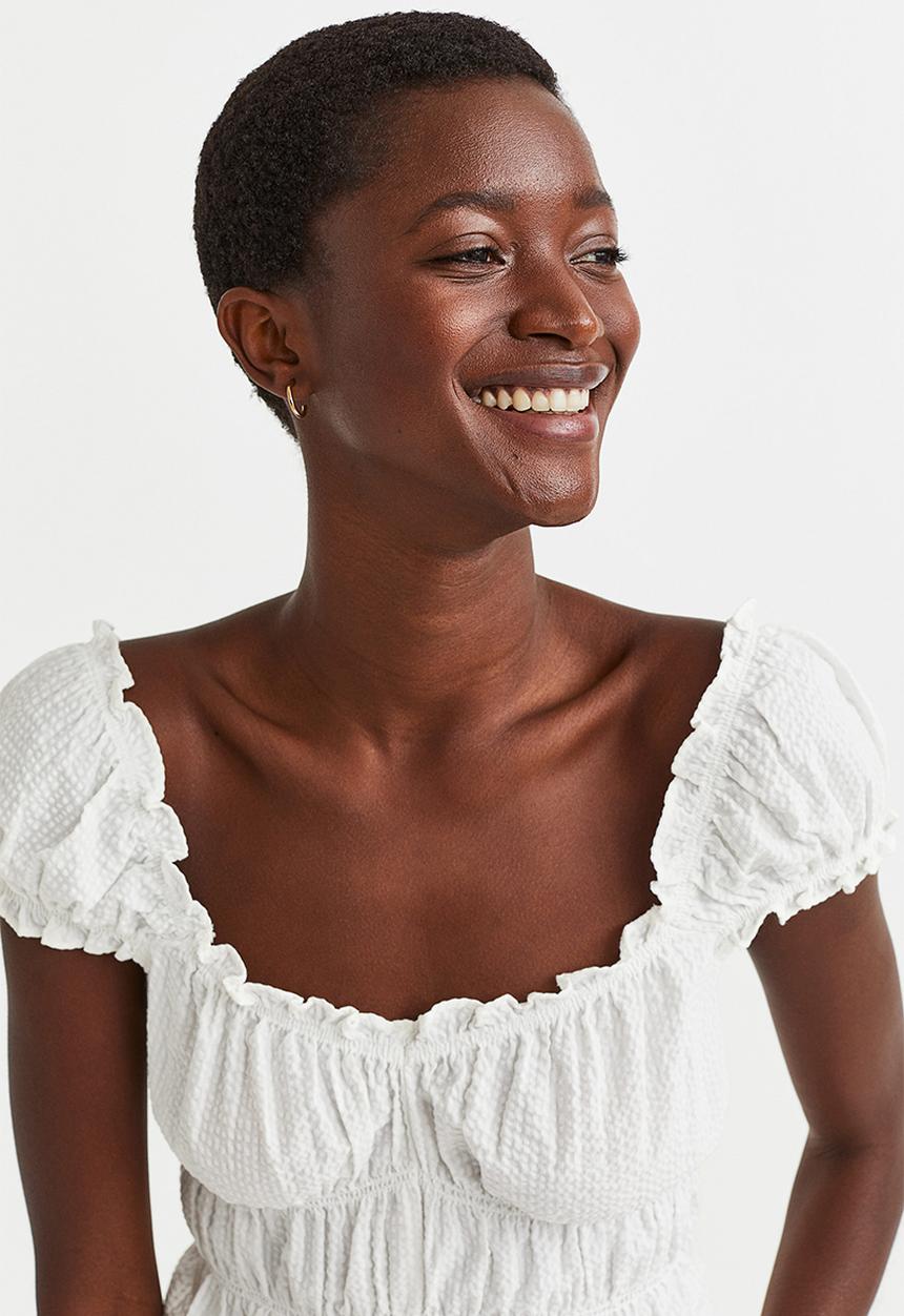 H&M - Puff-sleeved blouse - white