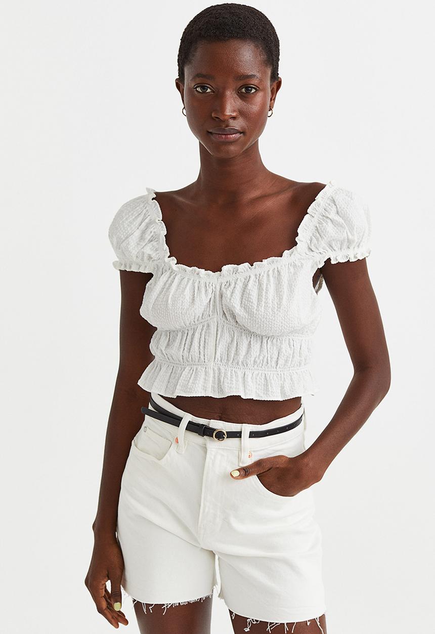 H&M - Puff-sleeved blouse - white