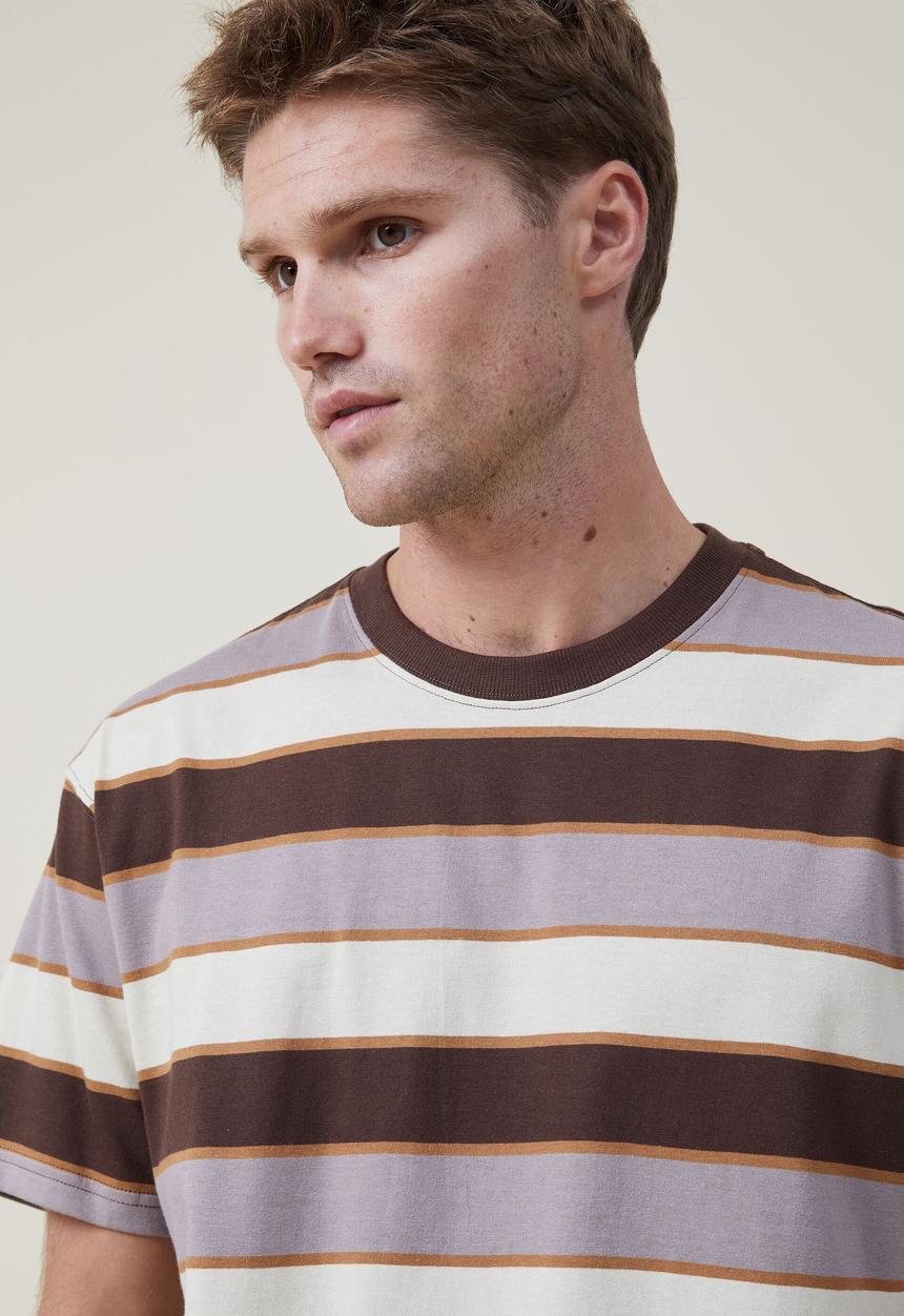Cotton On - Loose fit stripe T-shirt - chocolate skate stripe