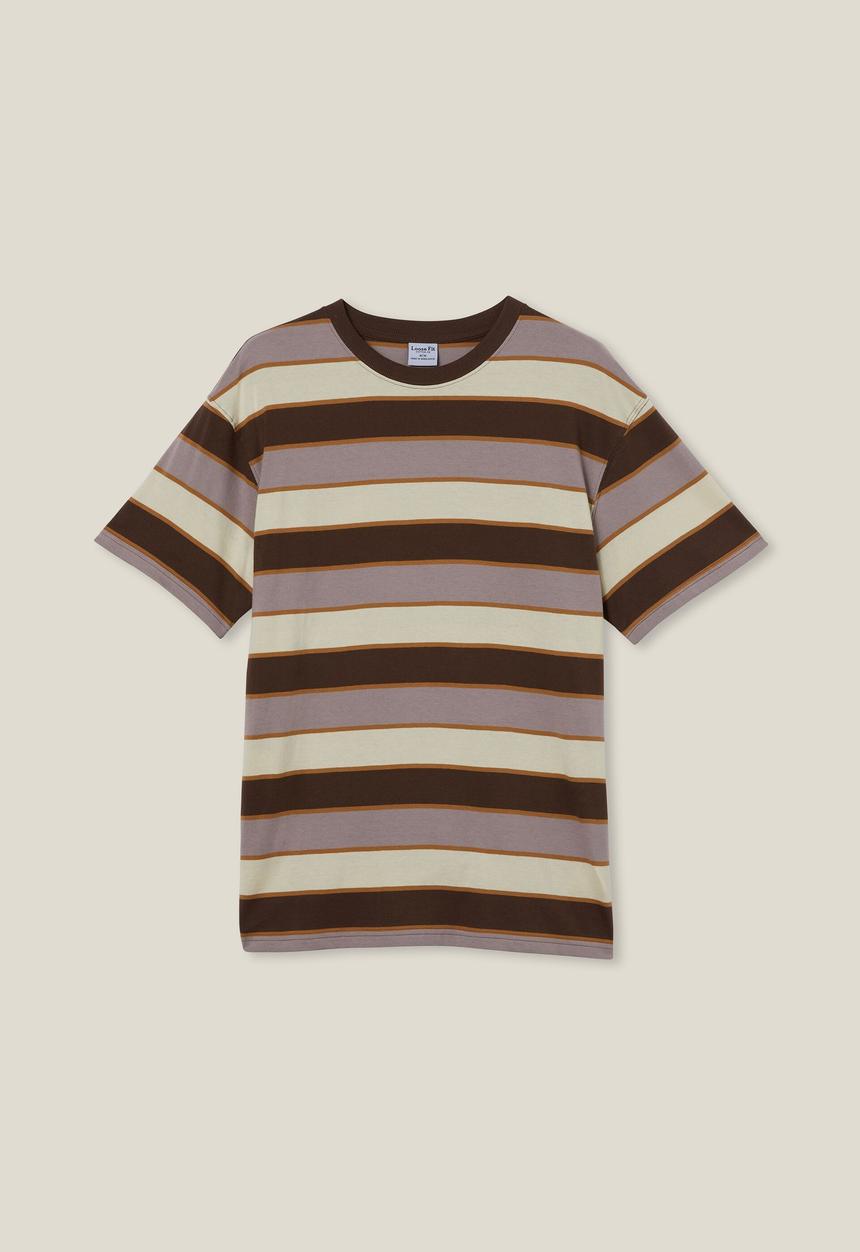 Cotton On - Loose fit stripe T-shirt - chocolate skate stripe