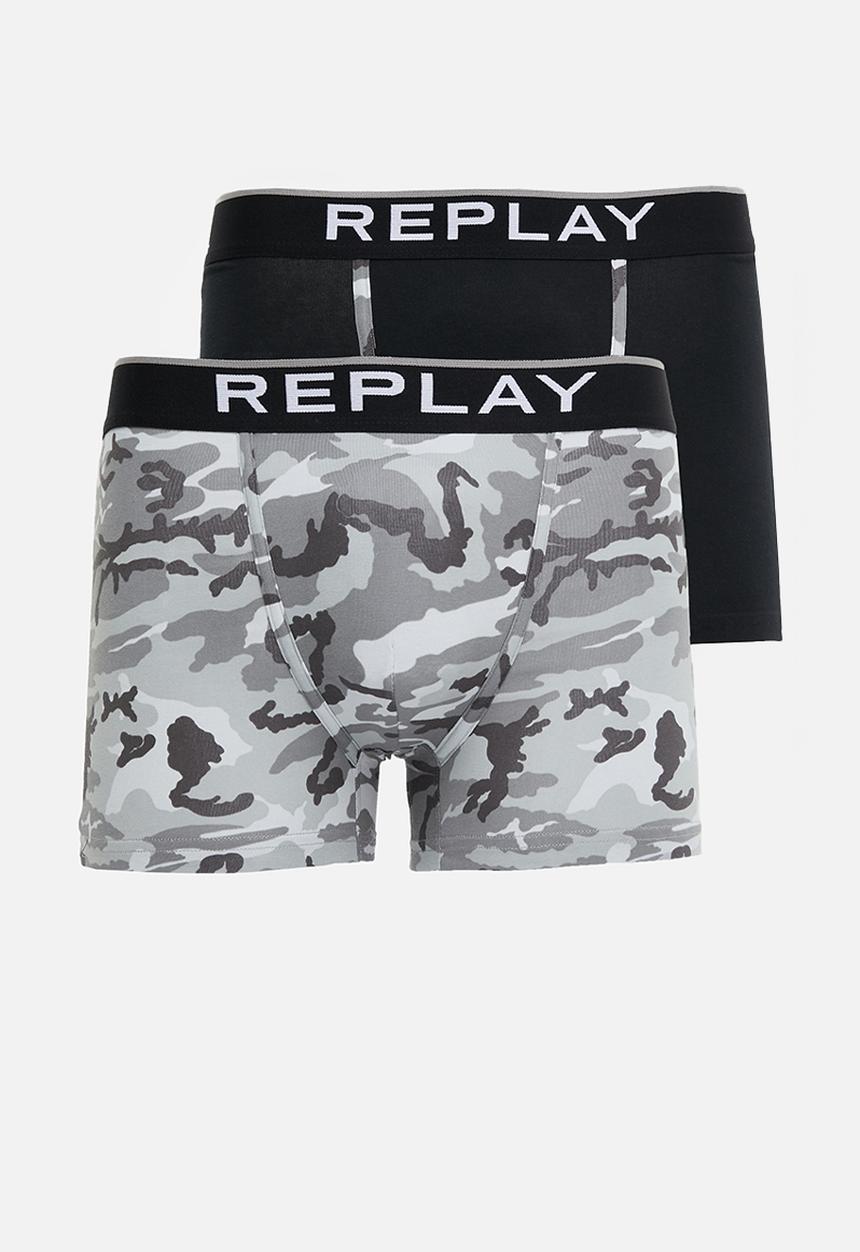 Replay - Replay Boxer Style 8 Cuff Logo&Camouflage 2Pcs Box - Black/Camoufl Grey