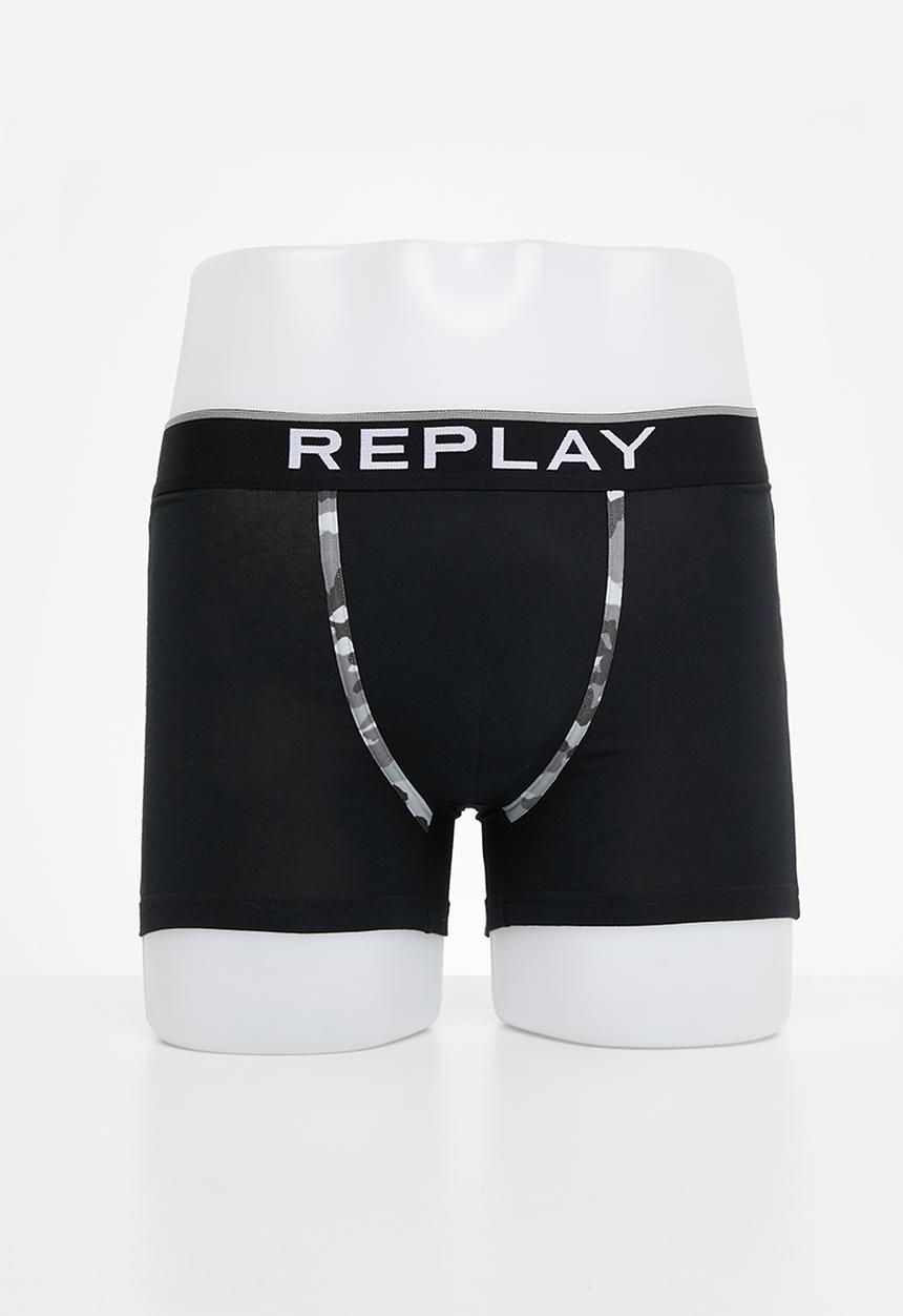 Replay - Replay Boxer Style 8 Cuff Logo&Camouflage 2Pcs Box - Black/Camoufl Grey