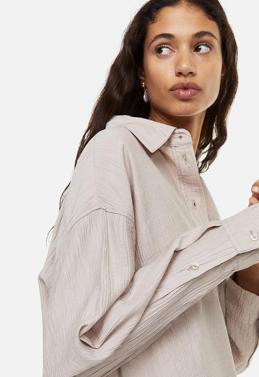 H&M - Crinkled shirt - beige