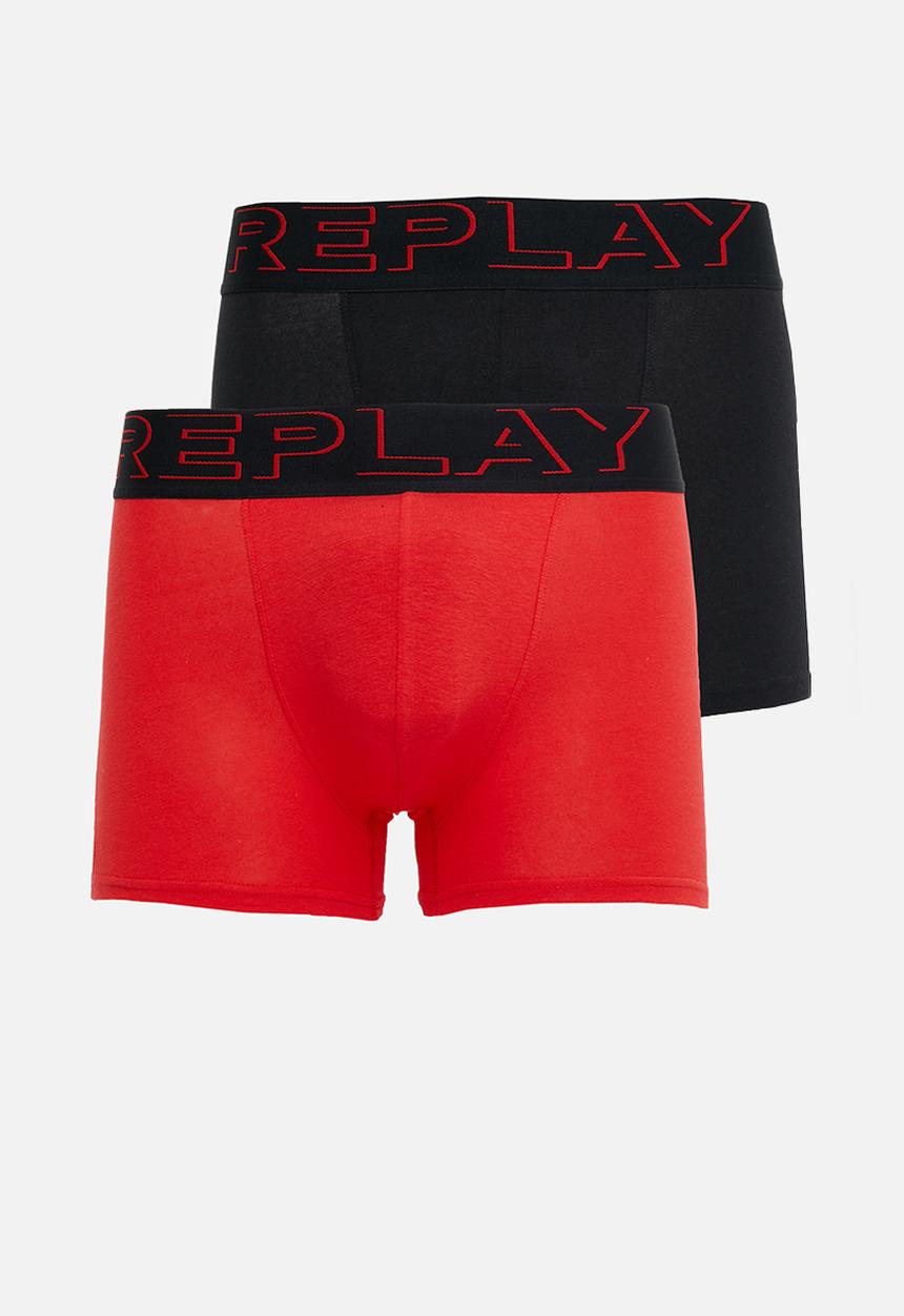Replay - Replay Boxer Style 2 T/C Cuff 3D Logo 2 Pack Box - Red & Black