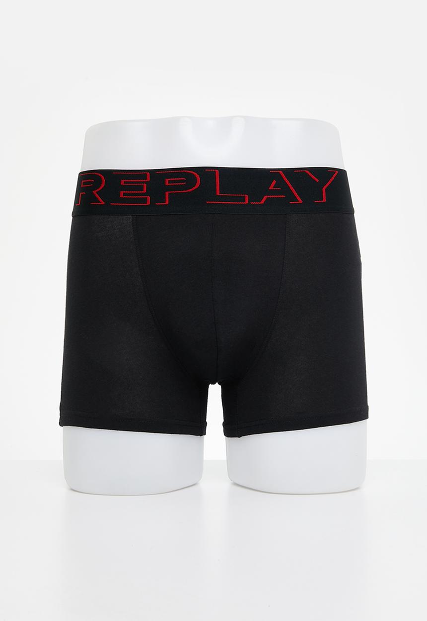 Replay - Replay Boxer Style 2 T/C Cuff 3D Logo 2 Pack Box - Red & Black