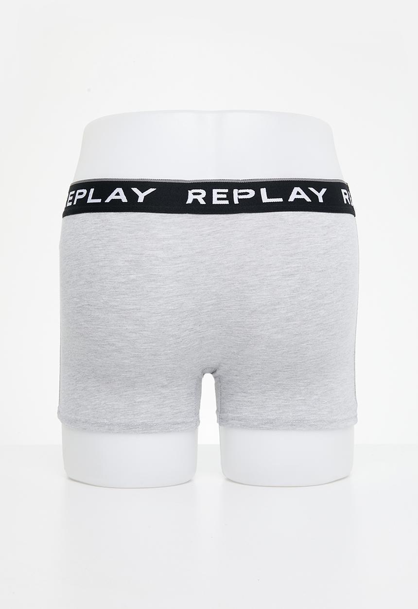 Replay - Replay Boxer Style 2 Cuff Logo&Print 2Pcs Box - Black/Grey Melange