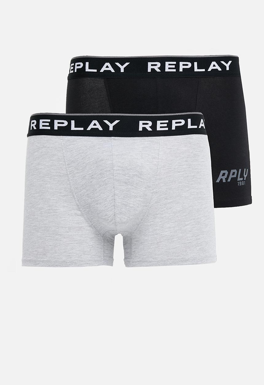 Replay - Replay Boxer Style 2 Cuff Logo&Print 2Pcs Box - Black/Grey Melange