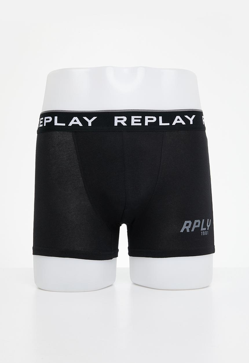 Replay - Replay Boxer Style 2 Cuff Logo&Print 2Pcs Box - Black/Grey Melange