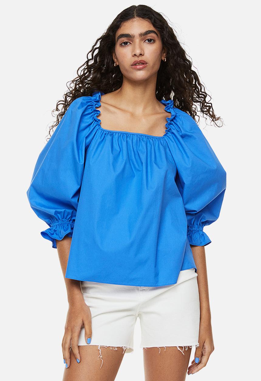 H&M - Frill-trimmed cotton blouse - blue