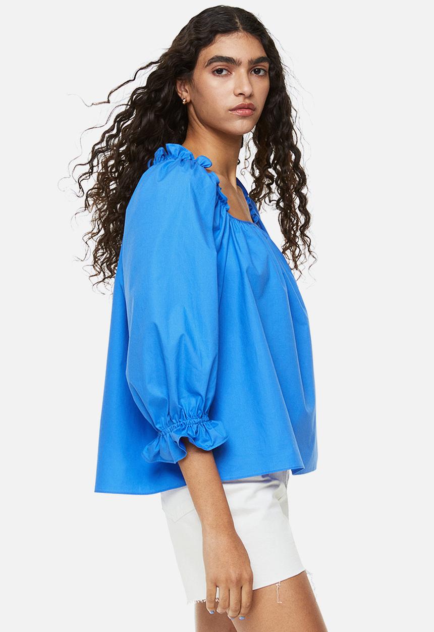 H&M - Frill-trimmed cotton blouse - blue