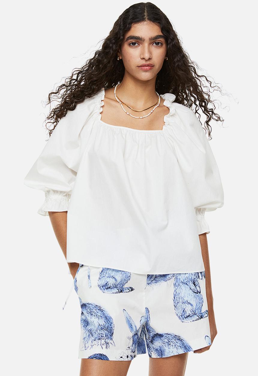 H&M - Frill-trimmed cotton blouse - white