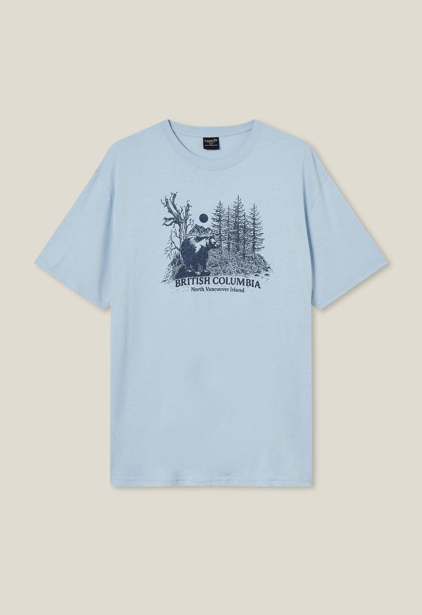 Cotton On - Loose fit souvenir T-shirt - blue mist/camelback mountain
