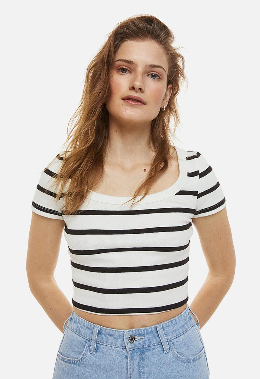 H&M - Ribbed cropped top - white