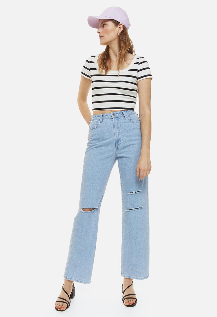 H&M - Ribbed cropped top - white