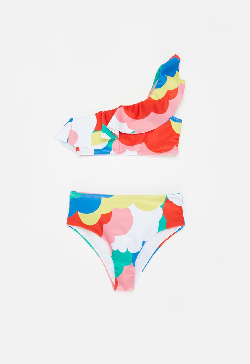 Pop Candy - Girls one shoulder ruffle set - red & yellow