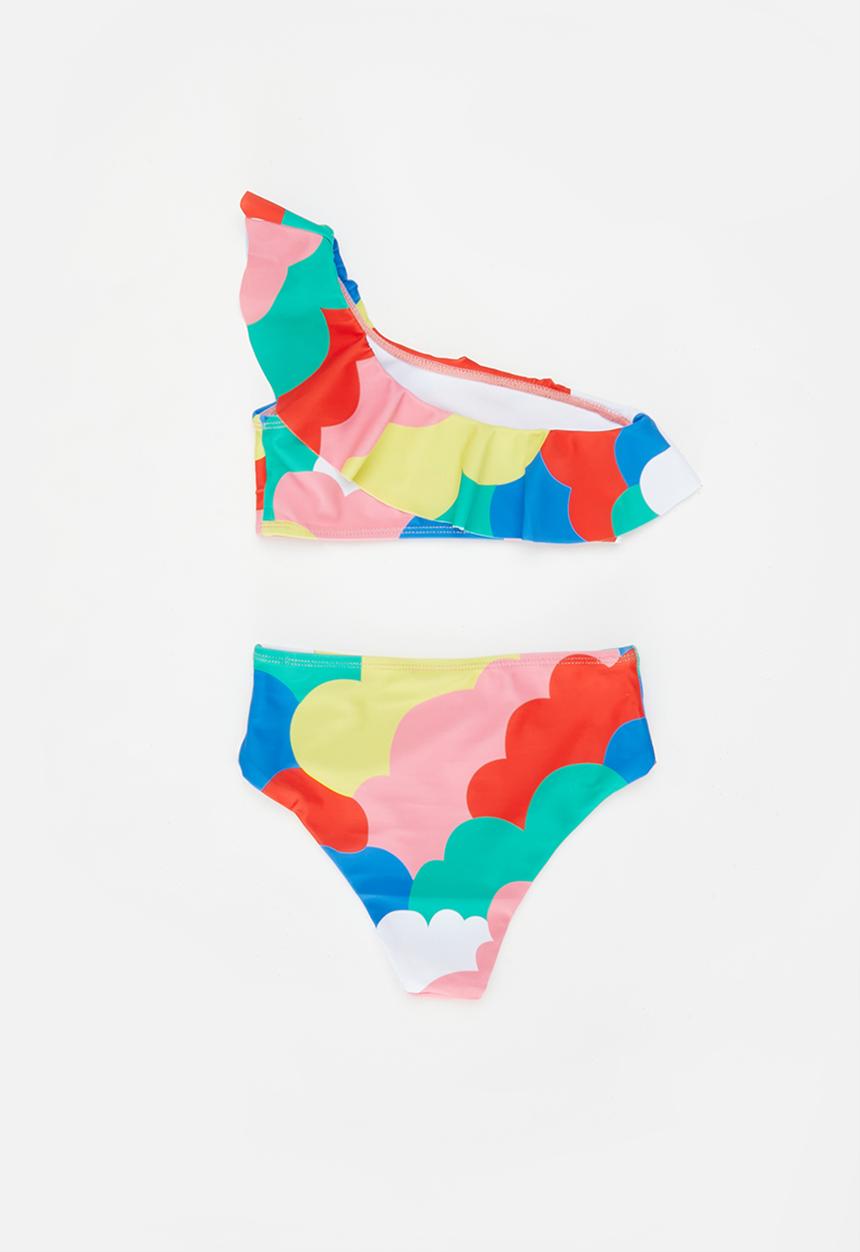 Pop Candy - Girls one shoulder ruffle set - red & yellow