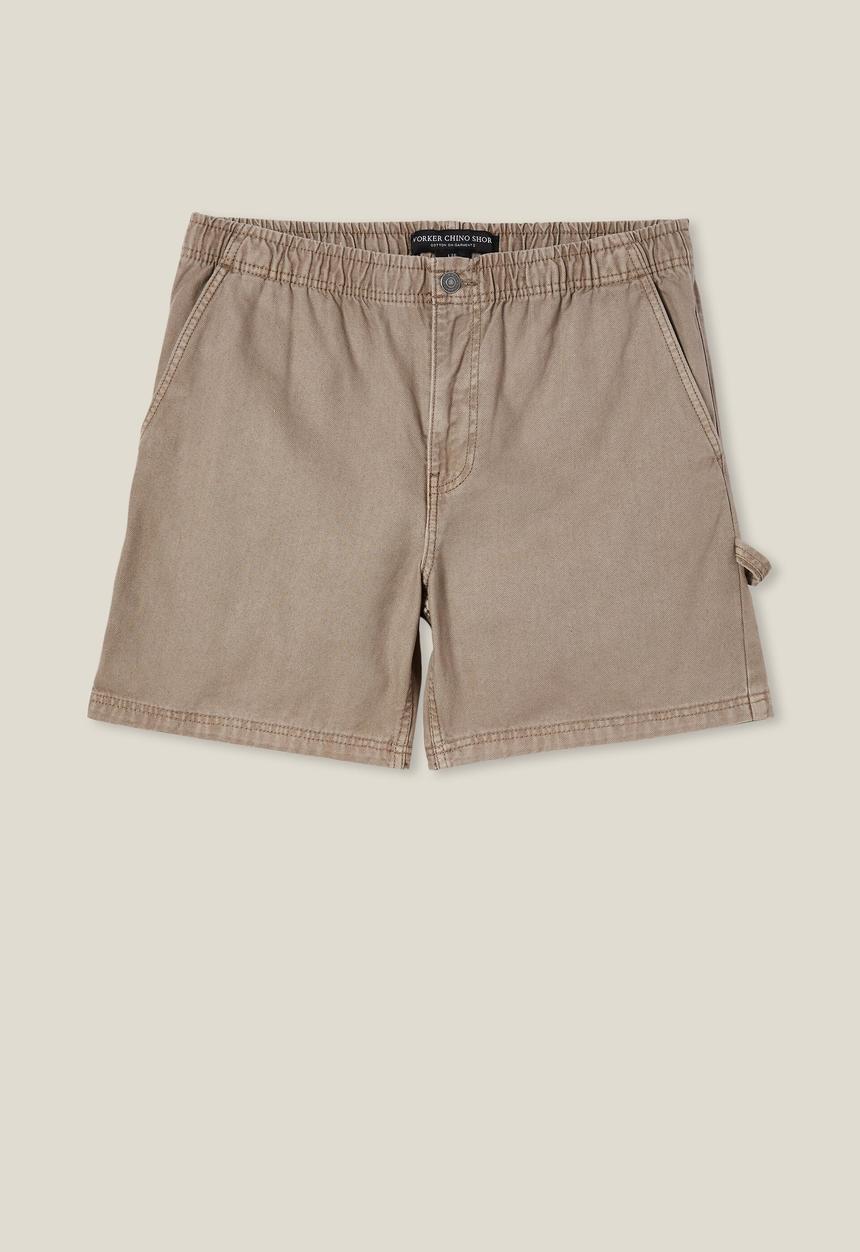 Cotton On - Worker chino short - washed oatmeal carpenter