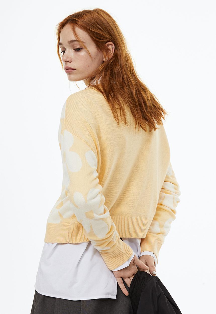 H&M - Jumper - light yellow/flowers