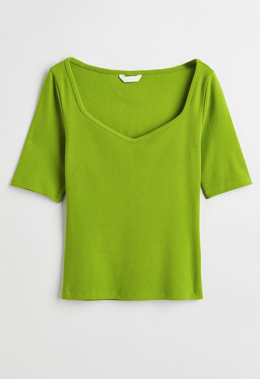 H&M - Ribbed jersey top - green