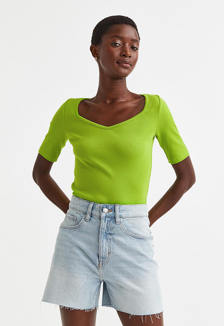 H&M - Ribbed jersey top - green