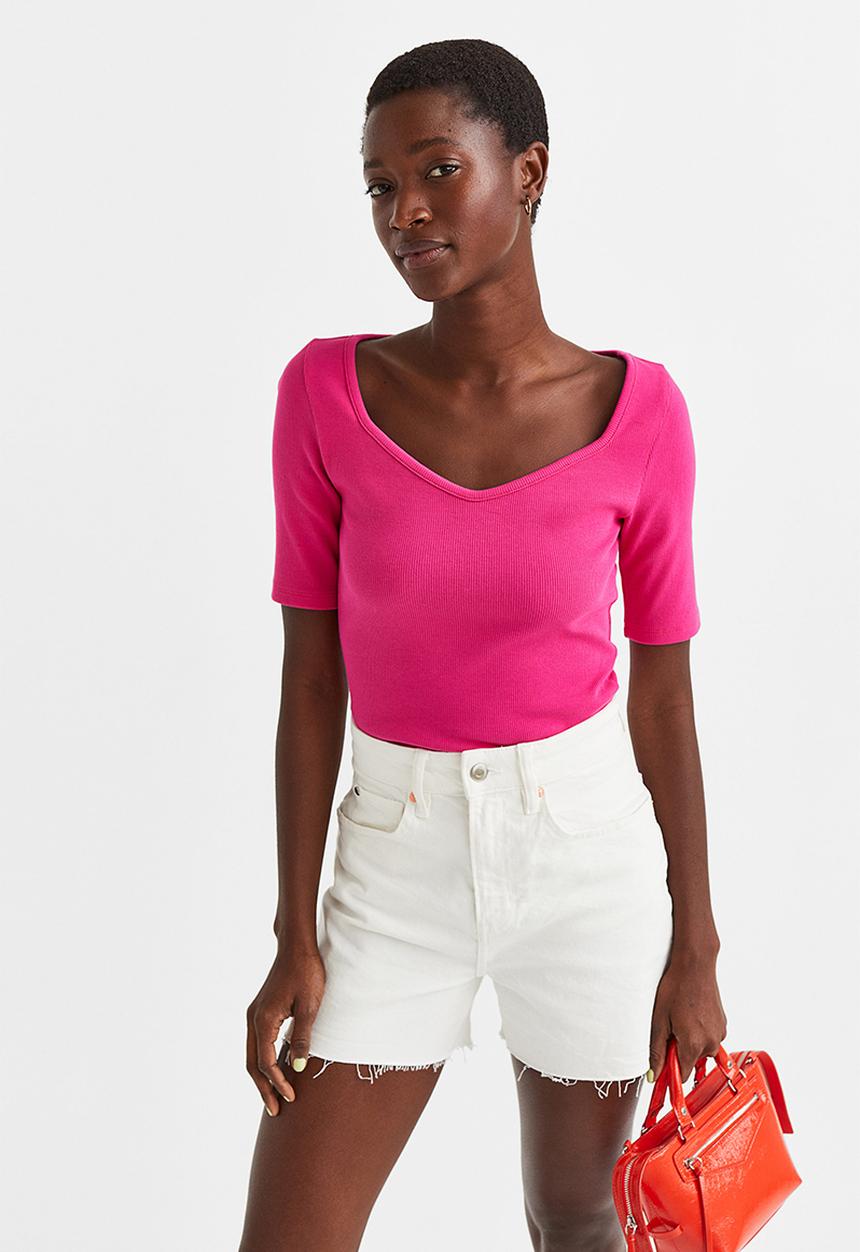H&M - Ribbed jersey top - cerise