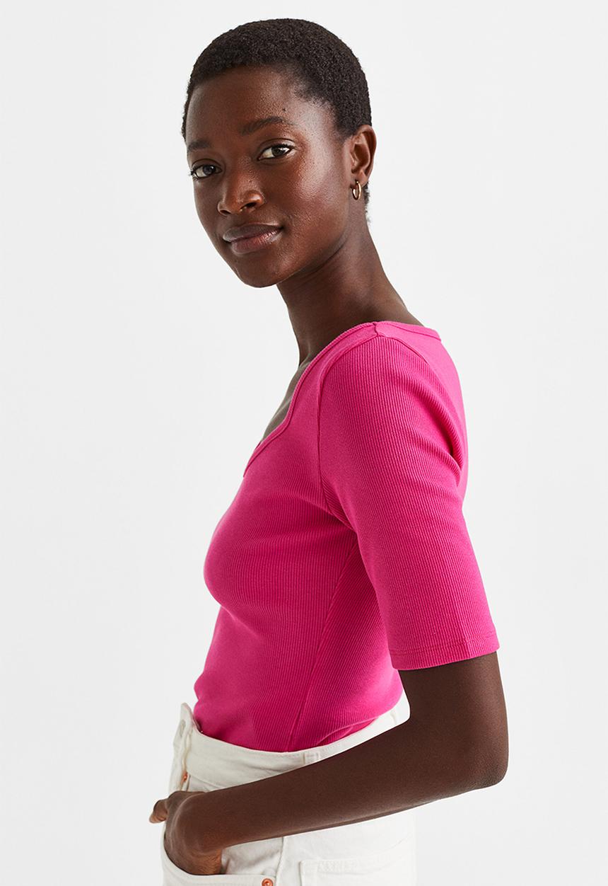 H&M - Ribbed jersey top - cerise