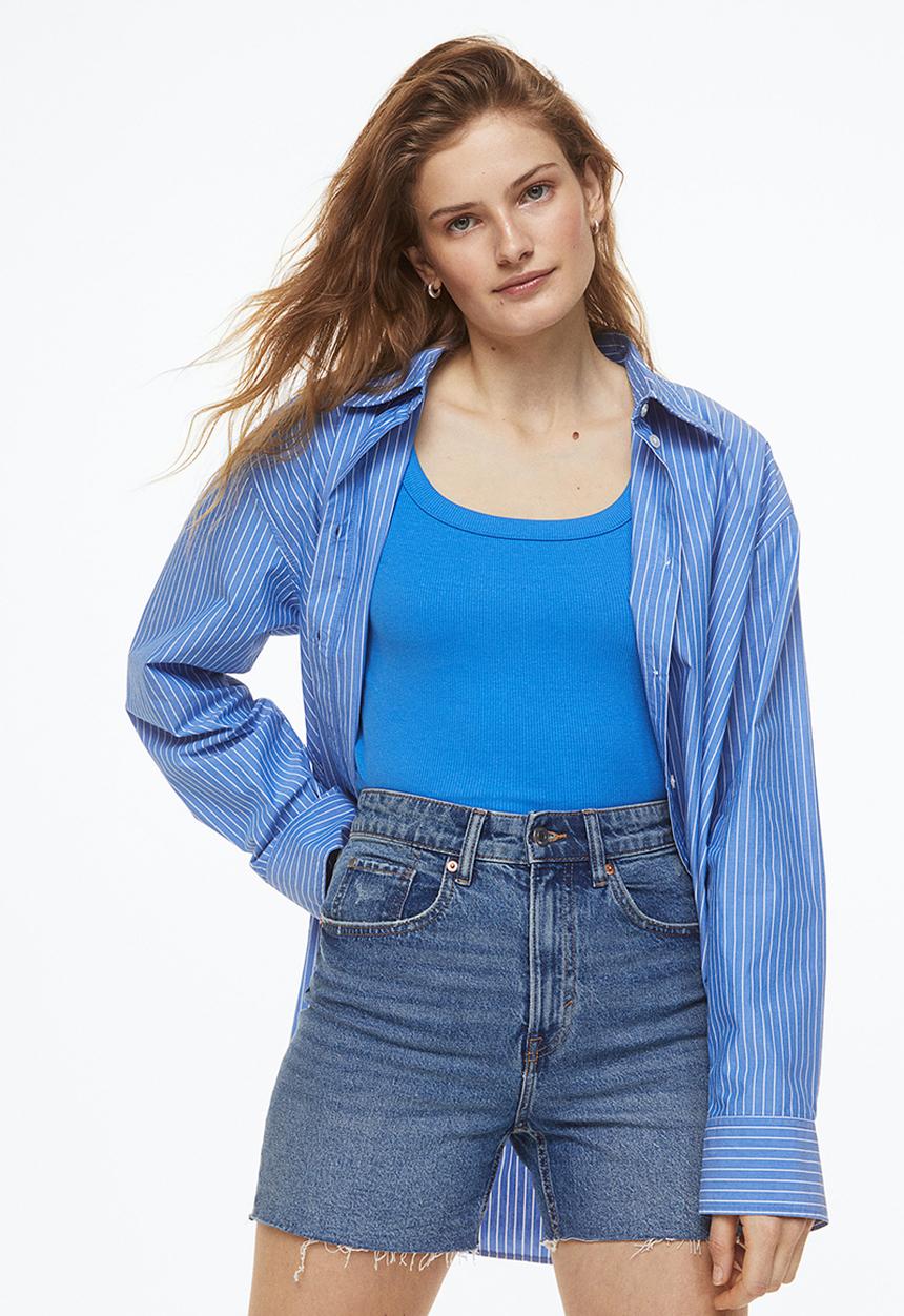 H&M - Ribbed cropped top - blue