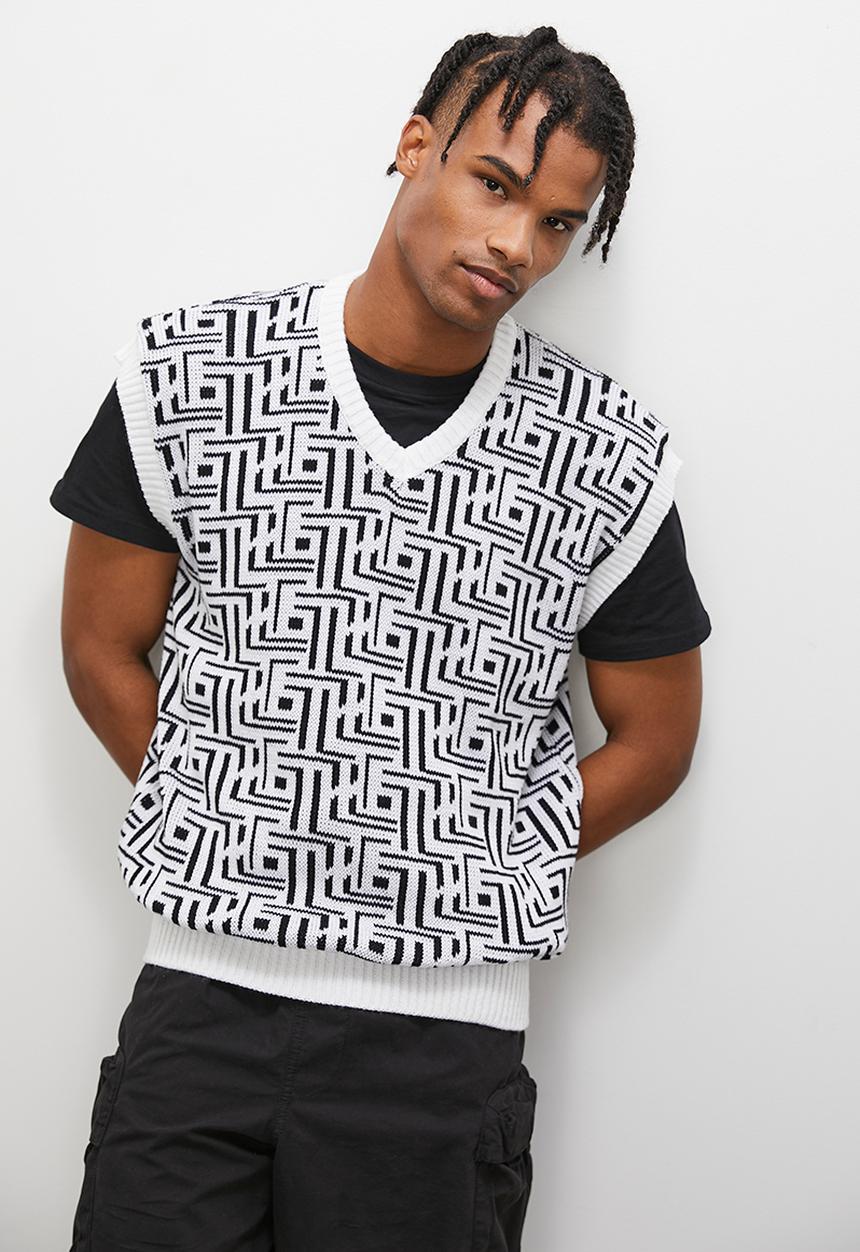STYLE REPUBLIC - Geo pattern knit vest - black & milk