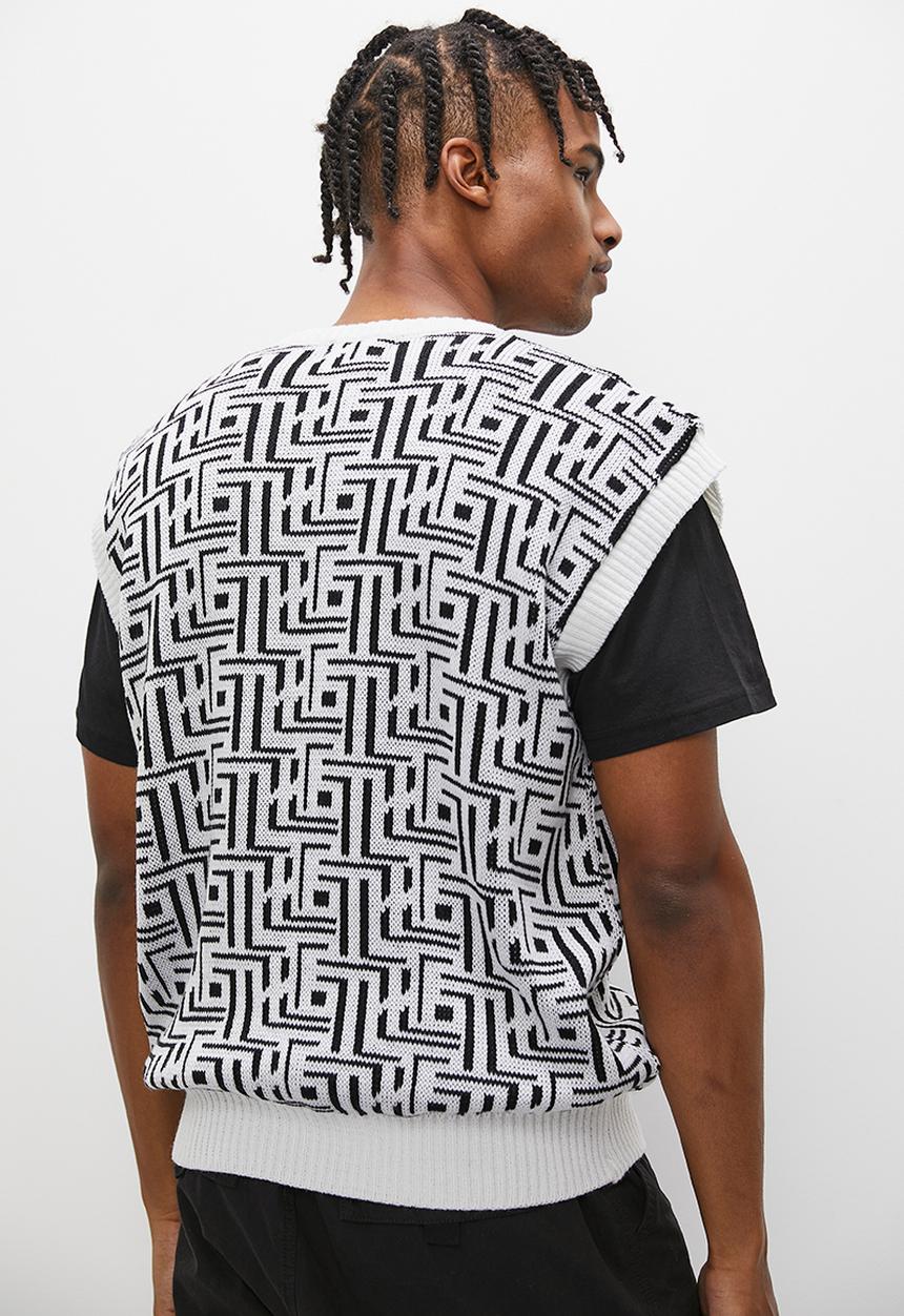 STYLE REPUBLIC - Geo pattern knit vest - black & milk