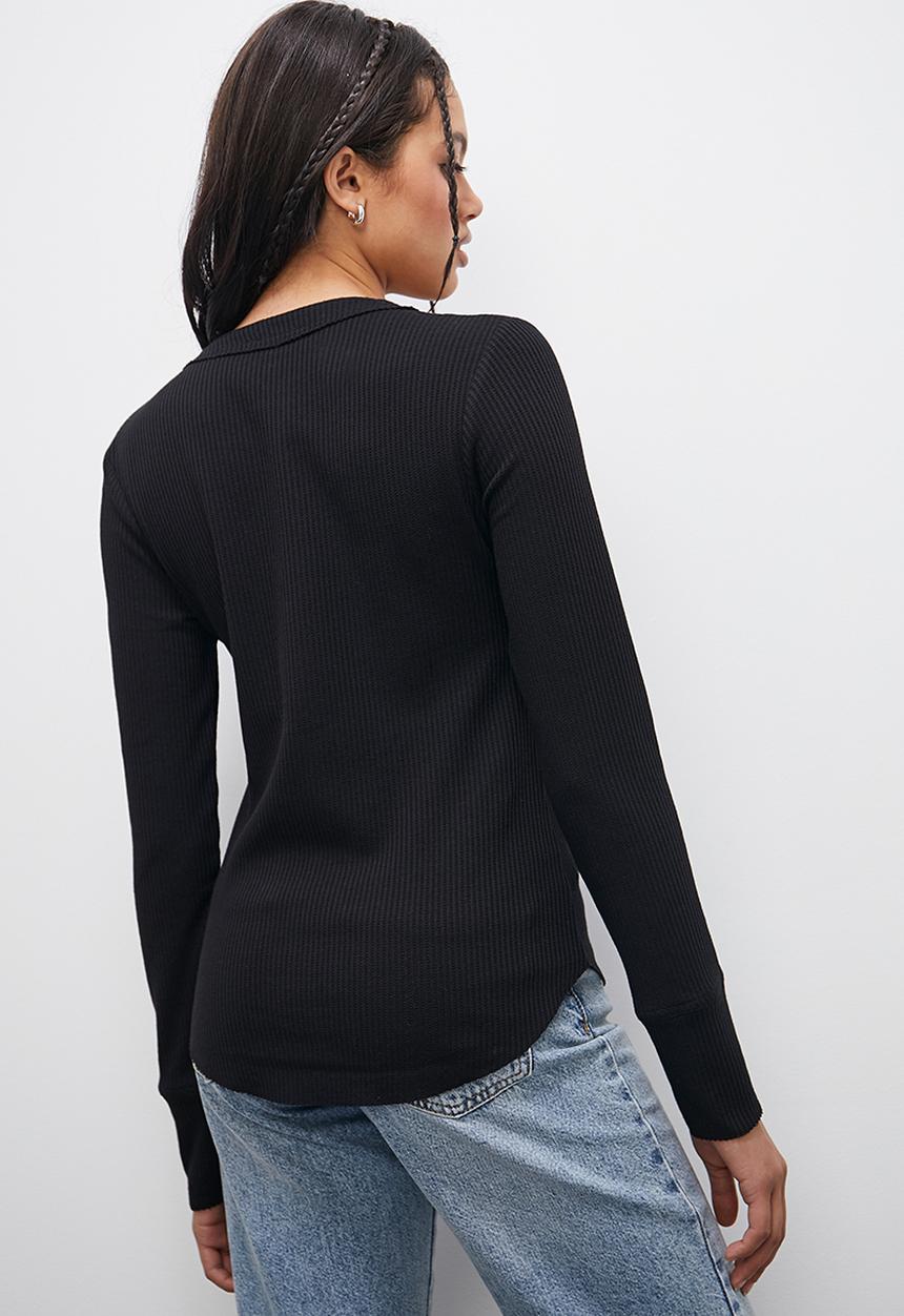 Blake - Waffle button front - black 