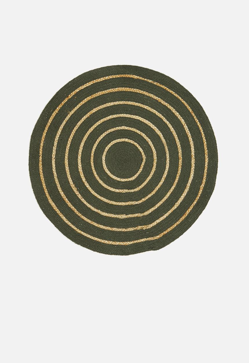 H&S - Ripple jute & cotton round rug - green