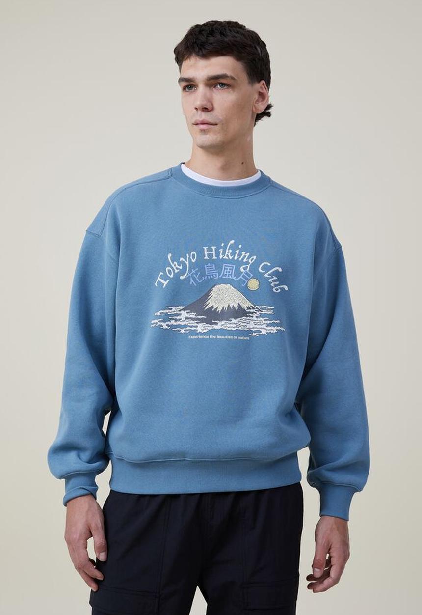Cotton On - Oversized graphic sweater - adriatic blue/tokyo hiking club