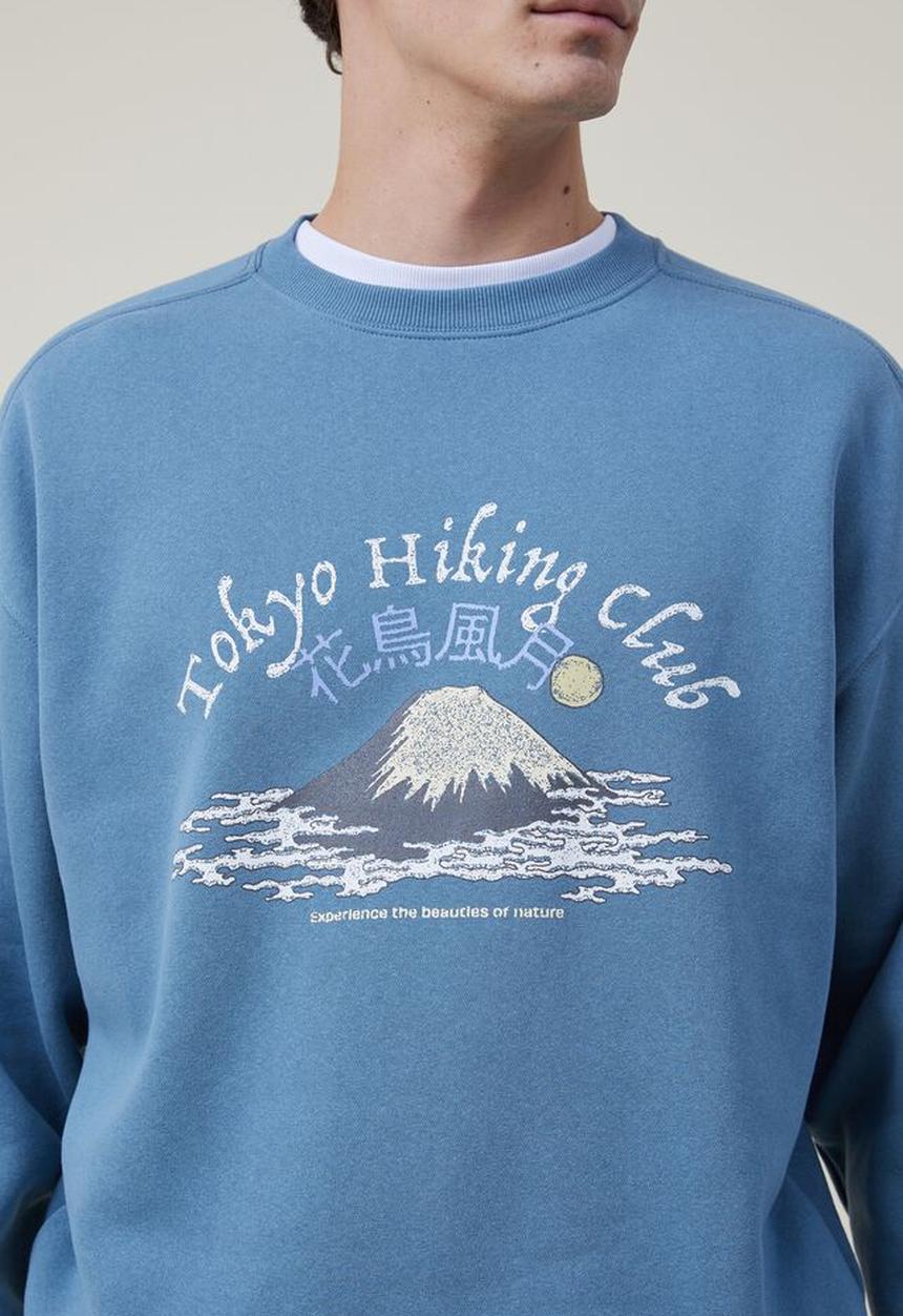 Cotton On - Oversized graphic sweater - adriatic blue/tokyo hiking club