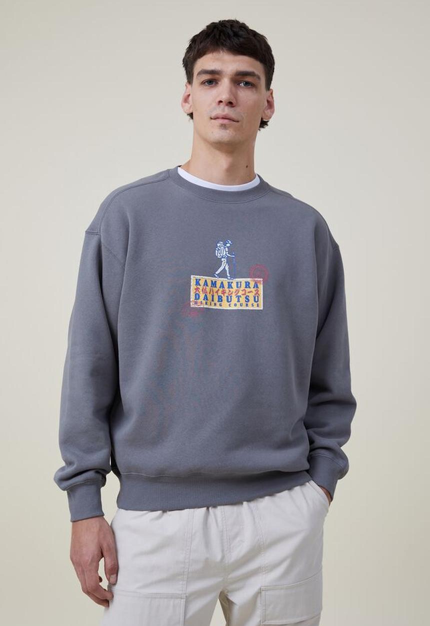 Cotton On - Oversized graphic sweater - slate stone/kamakura hiking club