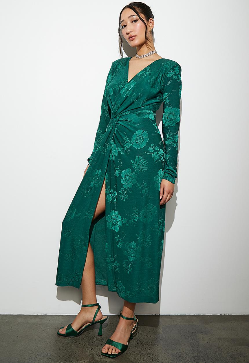 Superbalist - Jaquard twist front wrap midi dress - bottle green