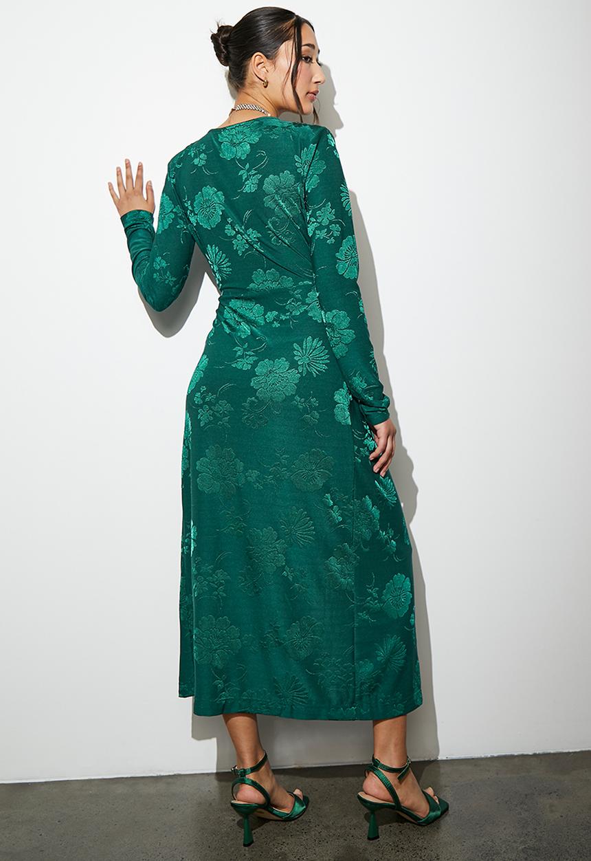 Superbalist - Jaquard twist front wrap midi dress - bottle green