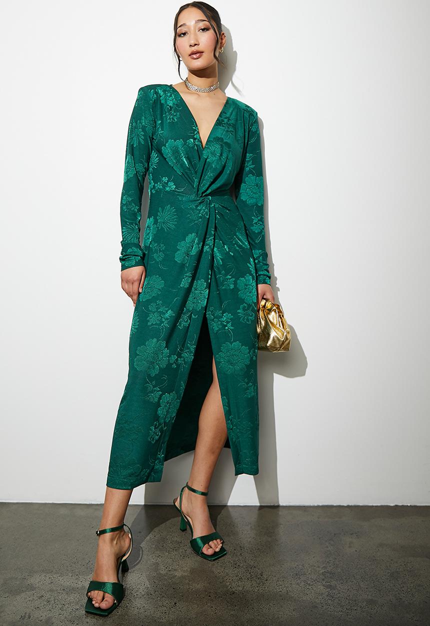 Superbalist - Jaquard twist front wrap midi dress - bottle green