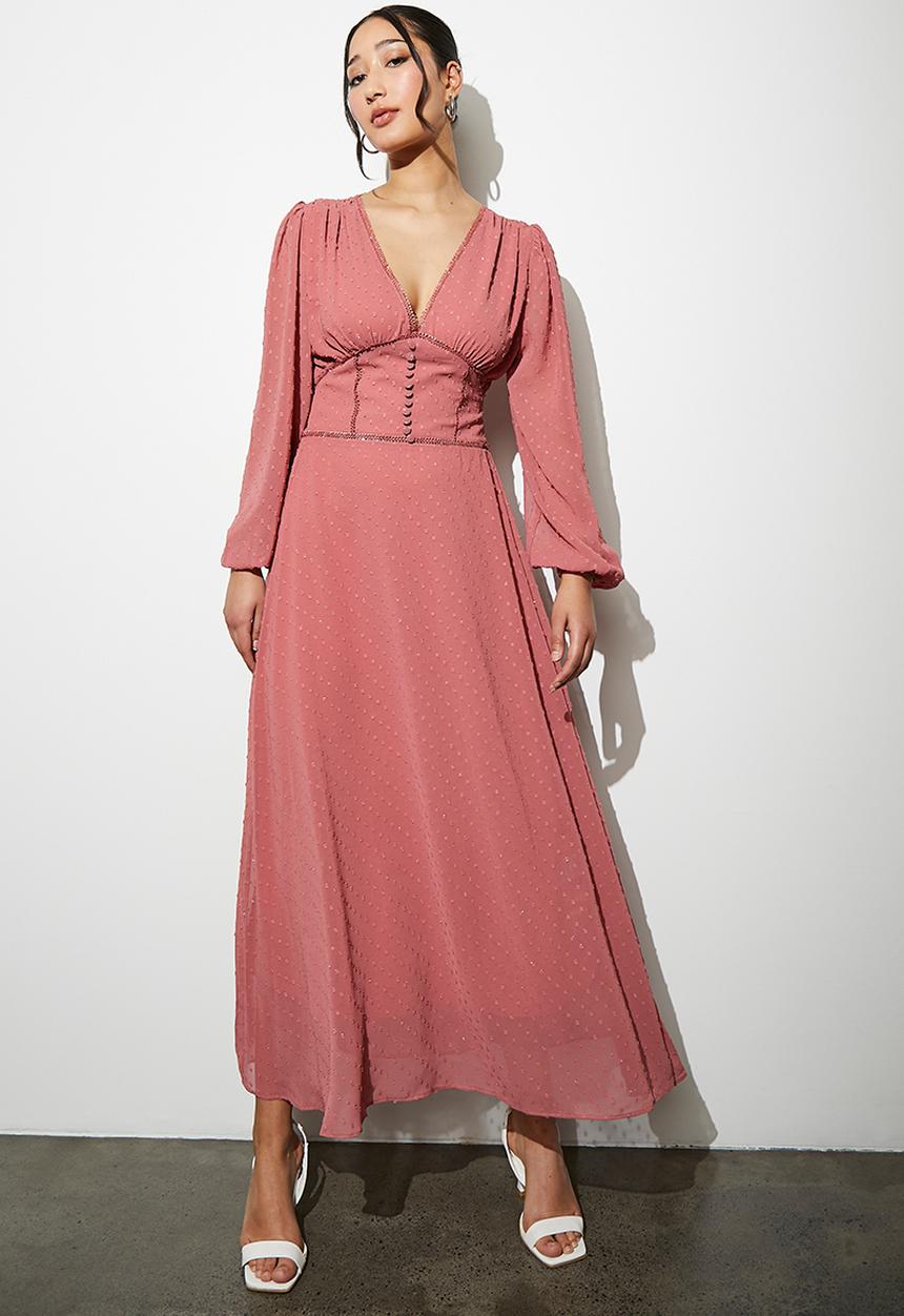 Superbalist - Chiffon detail trim midi dress - berry
