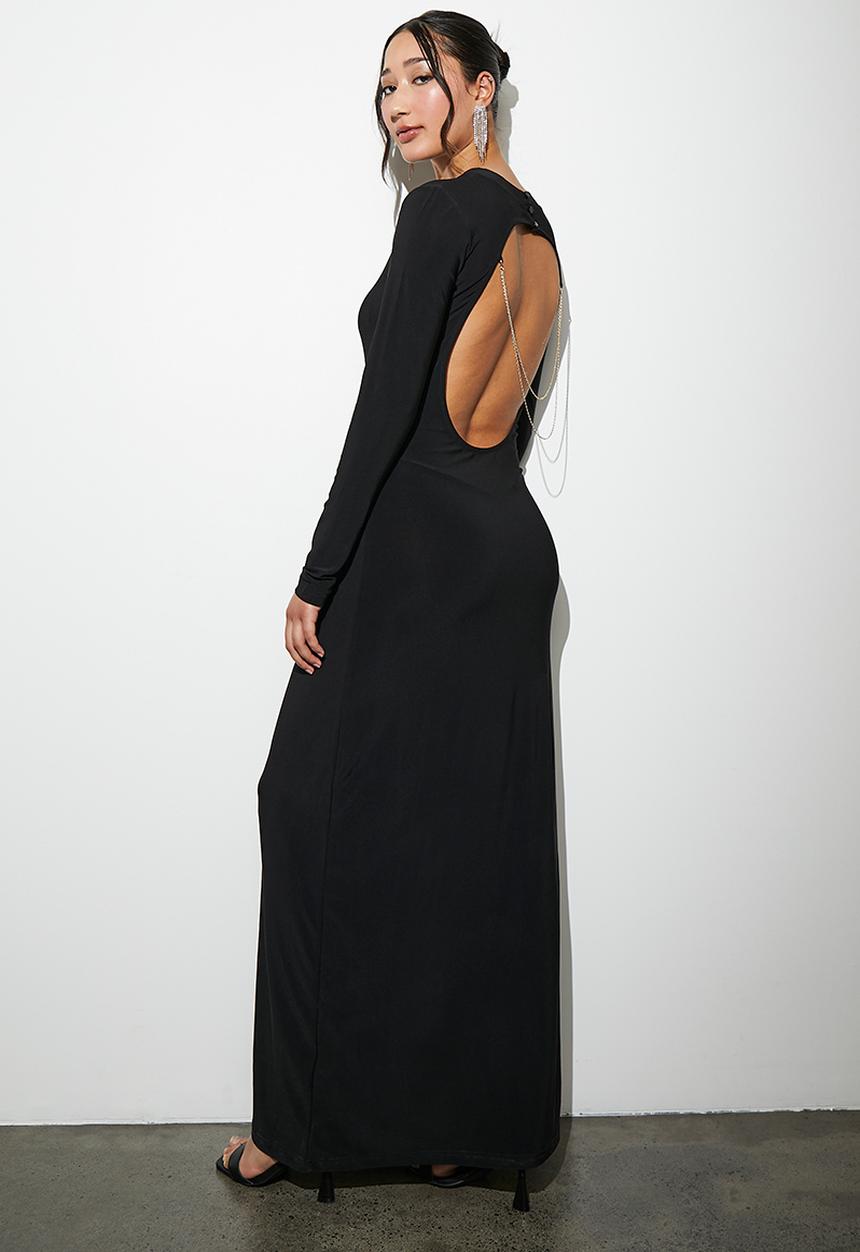 Superbalist - Open back chain detail knit maxi dress - black