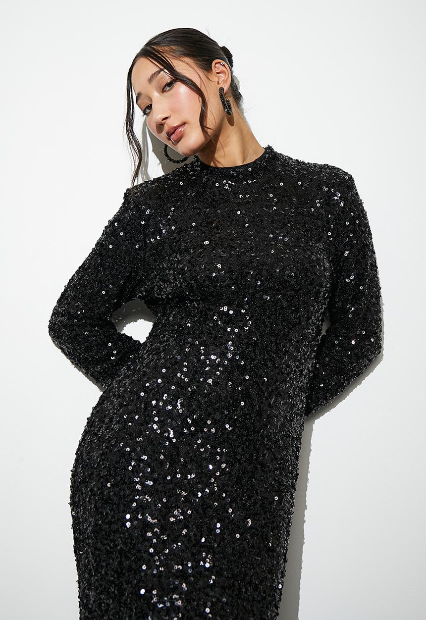 Superbalist - Sequins open back maxi dress - black