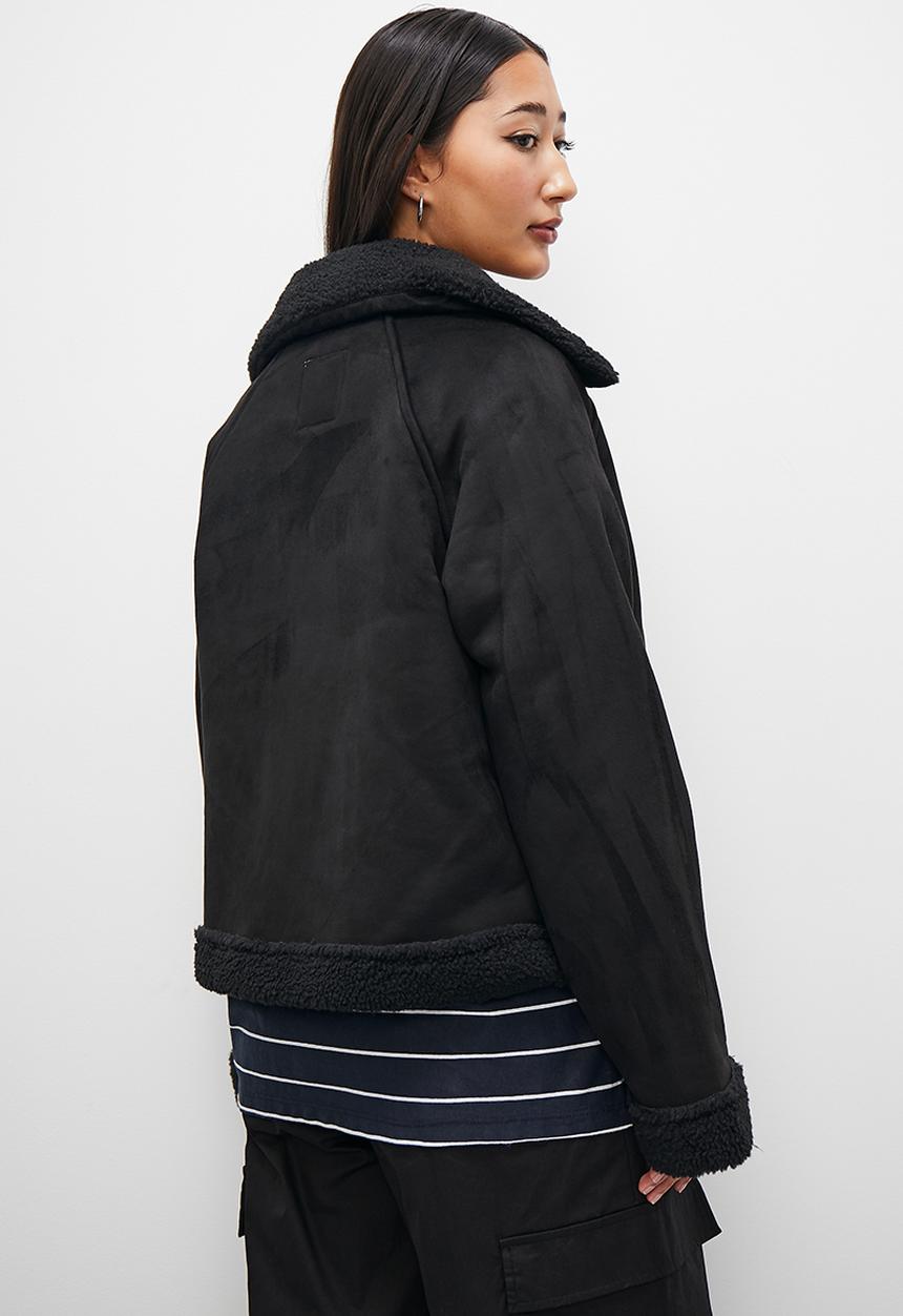 Superbalist - Suede shirling biker - black