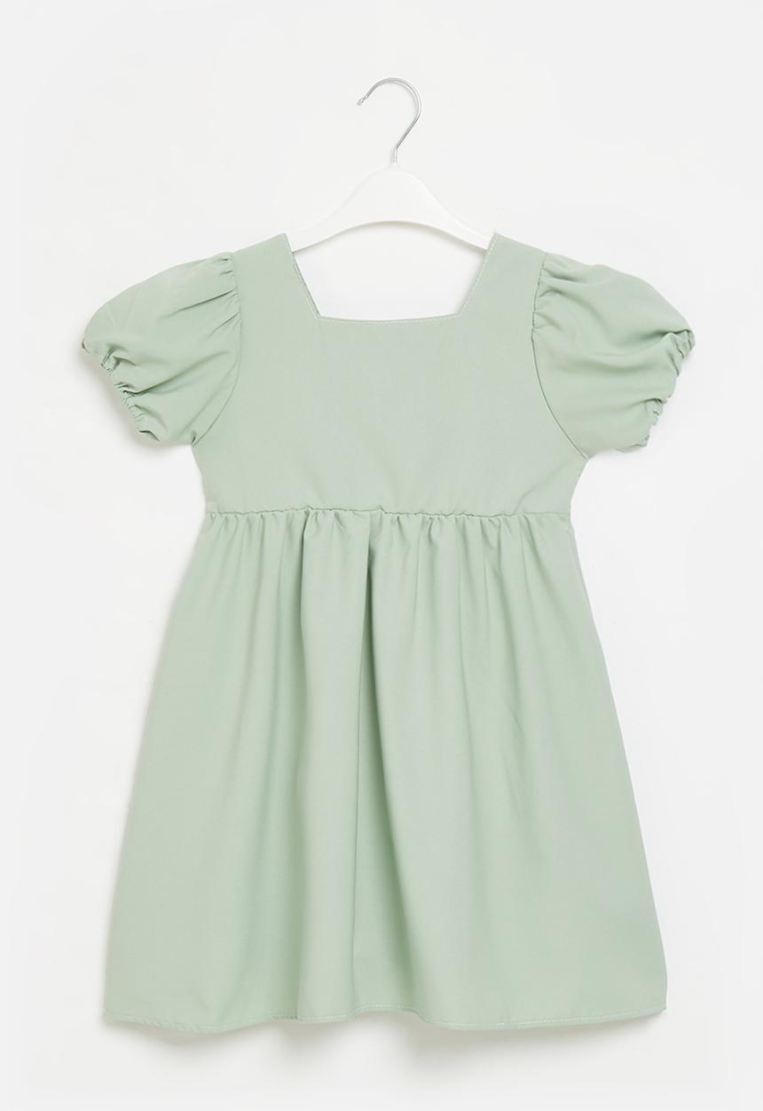 Pop Candy - Girls dress with puff sleeve - sage