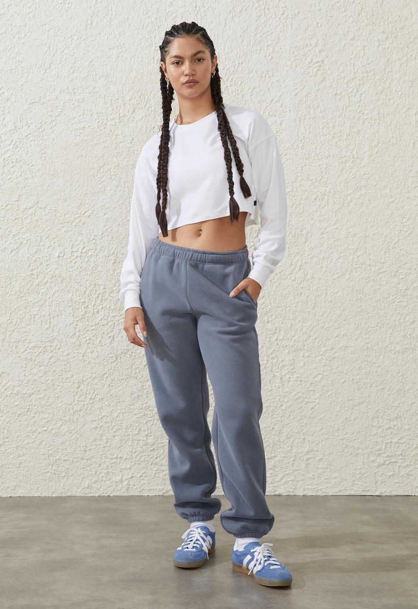 Cotton On - Plush Gym Track Pant - Blue Steel